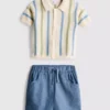 0–12 måneder | Sæt med stribet strikket poloshirt og shorts