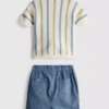 0–12 måneder | Sæt med stribet strikket poloshirt og shorts