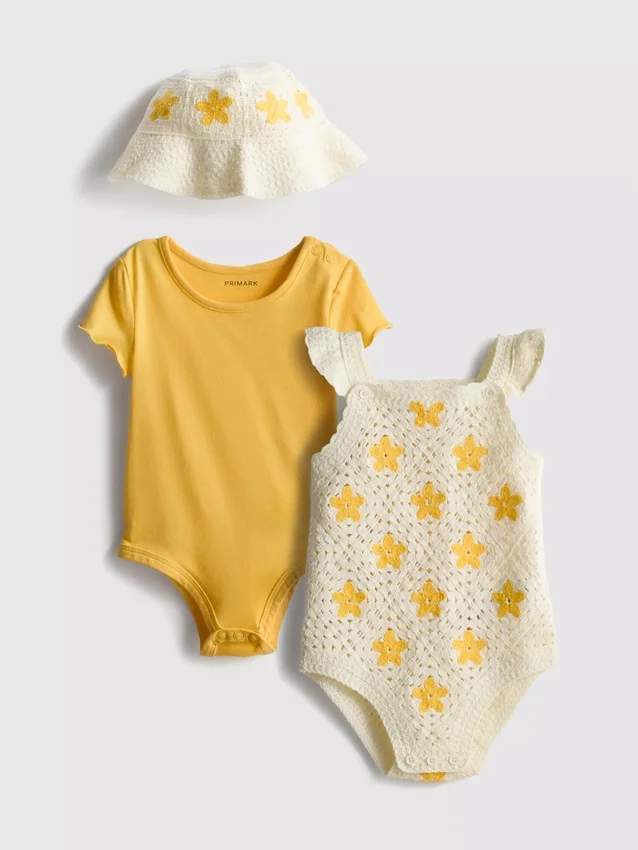 0–18 måneder | 2-pak bodysuits og solhat – sæt til nyfødte