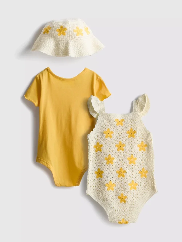 0–18 måneder | 2-pak bodysuits og solhat – sæt til nyfødte