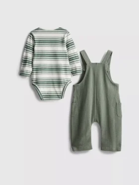 0–18 måneder | Sæt til nyfødte bestående af langærmet body og overalls med vaffelstruktur