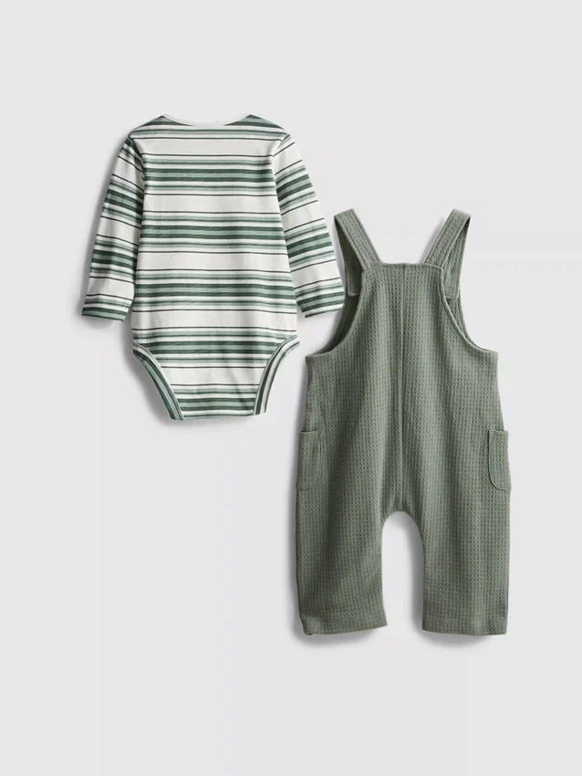 0–18 måneder | Sæt til nyfødte bestående af langærmet body og overalls med vaffelstruktur