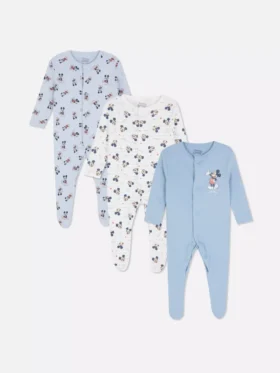 0–24 måneder | 3-pak med Disneys Mickey Mouse-pyjamasser med trykknapper