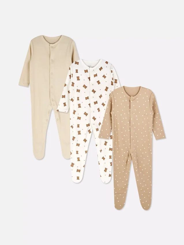 0–24 måneder | 3-pak pyjamaser med trykknapper