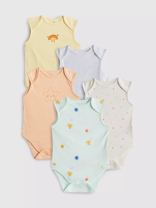 0–36 måneder | 5-pak ærmeløse bodysuits