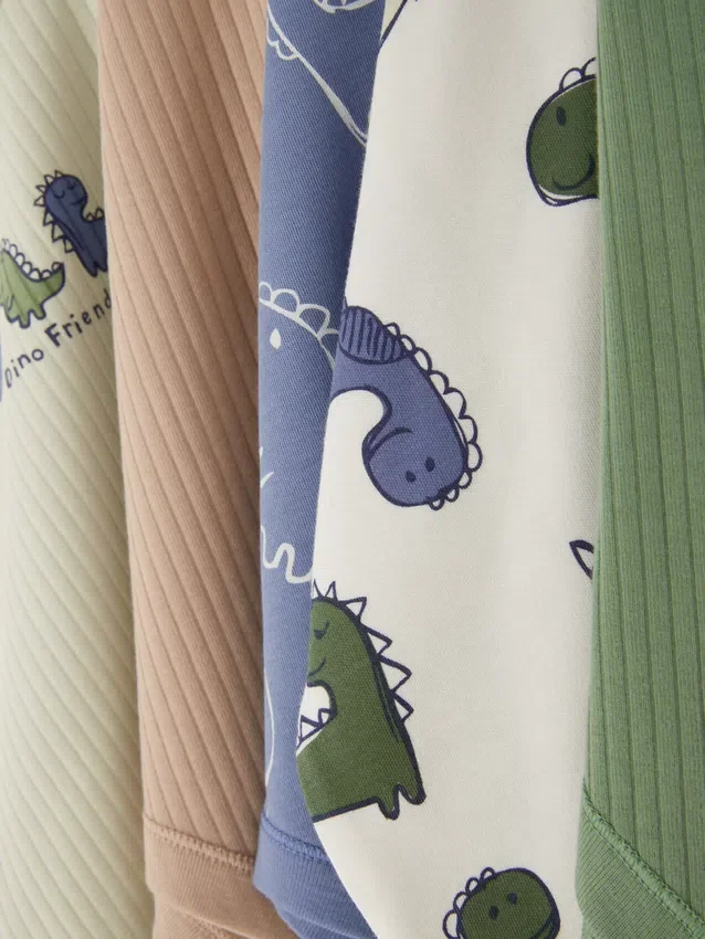 0-36 måneder | 5-pak kortærmede bodysuits med dinosaur-motiv