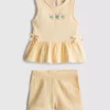 0-36 måneder | sæt bestående af bluse med blomsterbroderi og peplum-kant samt Shorts