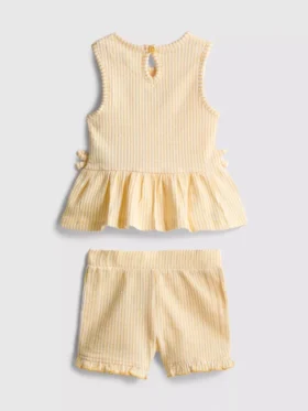 0-36 måneder | sæt bestående af bluse med blomsterbroderi og peplum-kant samt Shorts