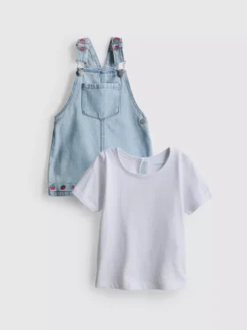 0–36 måneder | Sæt bestående af T-shirt og overalls med frugtbroderi