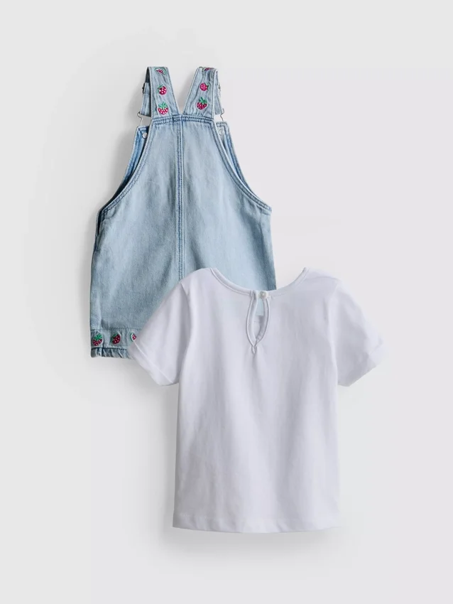 0–36 måneder | Sæt bestående af T-shirt og overalls med frugtbroderi