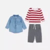 0-36 måneder | sæt med langærmet T-shirt, bukser og denimskjorte