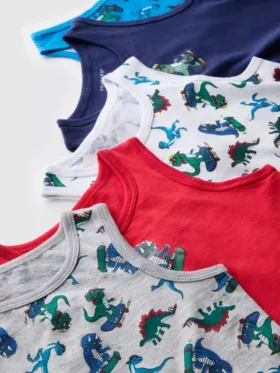 1,5–10 år | 5-pak tanktoppe med dinosaur-motiv