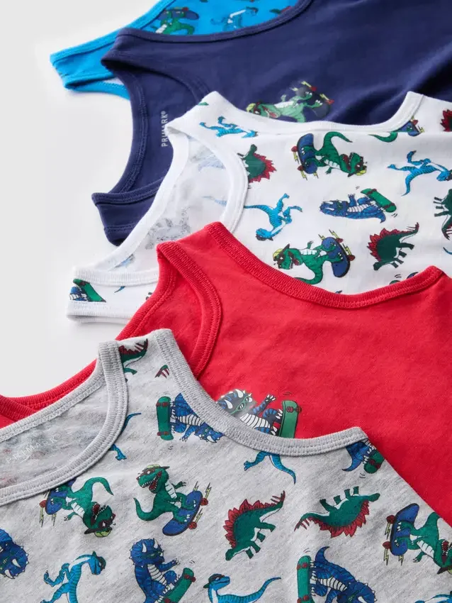 1,5–10 år | 5-pak tanktoppe med dinosaur-motiv