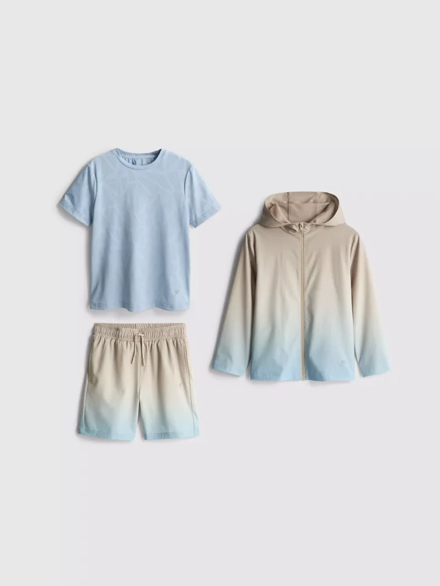 1,5–7 år | 3-delt sæt med aktiv T-shirt, Shorts og hættetrøje