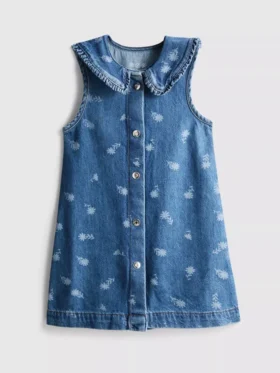 1,5–8 år | blomstret, ærmeløs denimkjole med krave