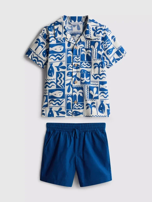 1,5–8 år | Sæt med skjorte og shorts i slub-bomuld