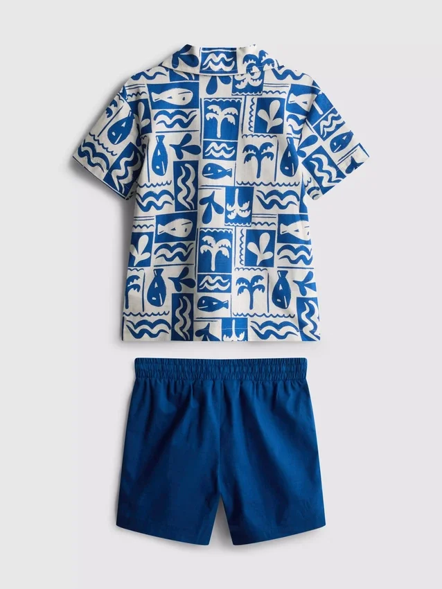 1,5–8 år | Sæt med skjorte og shorts i slub-bomuld