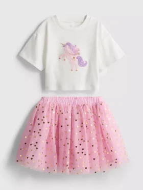 1,5–8 år | T-shirt med enhjørning-motiv og tutu-nederdel-sæt
