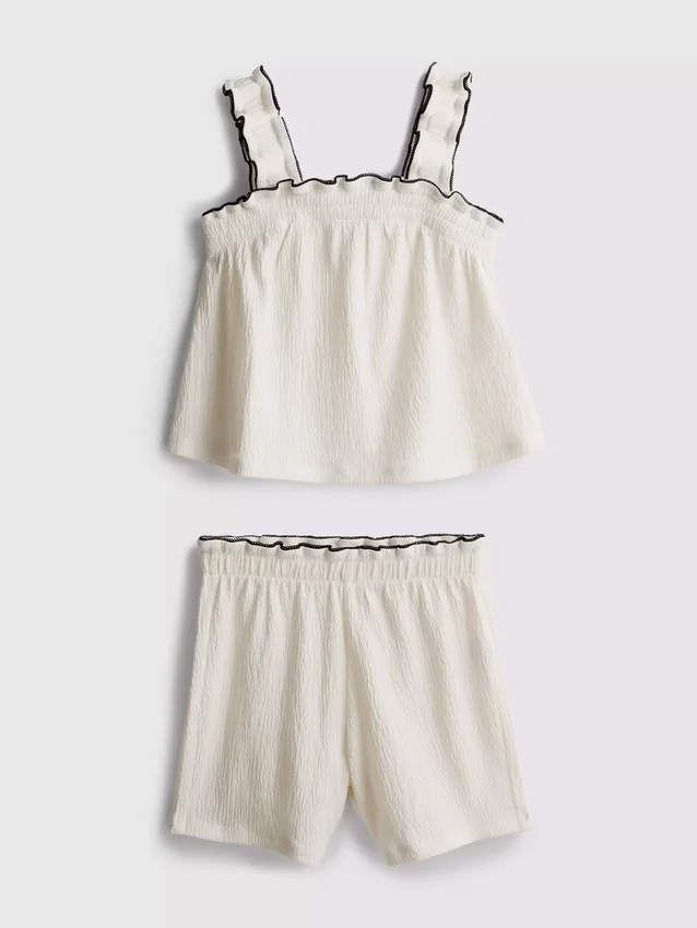 1,5–9 år | Sæt med bluse og shorts i krøllet tekstur