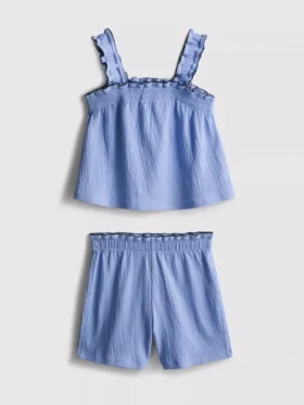 1,5–9 år | Sæt med bluse og shorts i krøllet tekstur