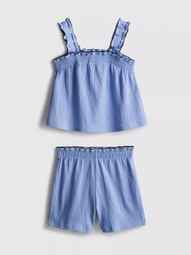 1,5–9 år | Sæt med bluse og shorts i krøllet tekstur