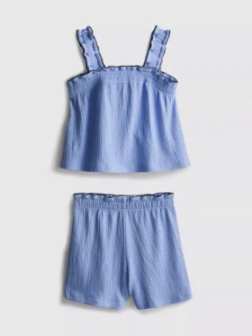 1,5–9 år | Sæt med bluse og shorts i krøllet tekstur