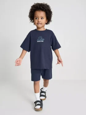 1,5–9 år | T-shirt og shorts-sæt med tropisk grafisk flokket mønster