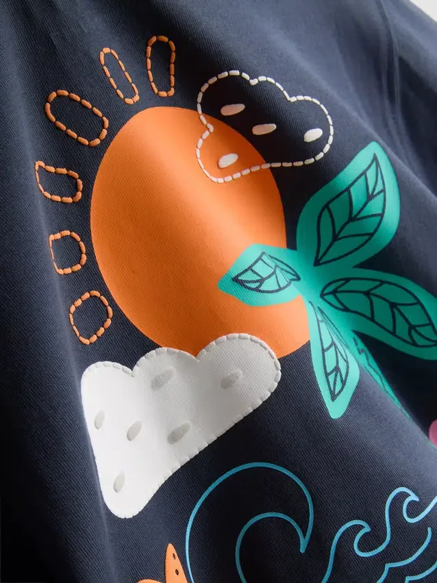 1,5–9 år | T-shirt og shorts-sæt med tropisk grafisk flokket mønster