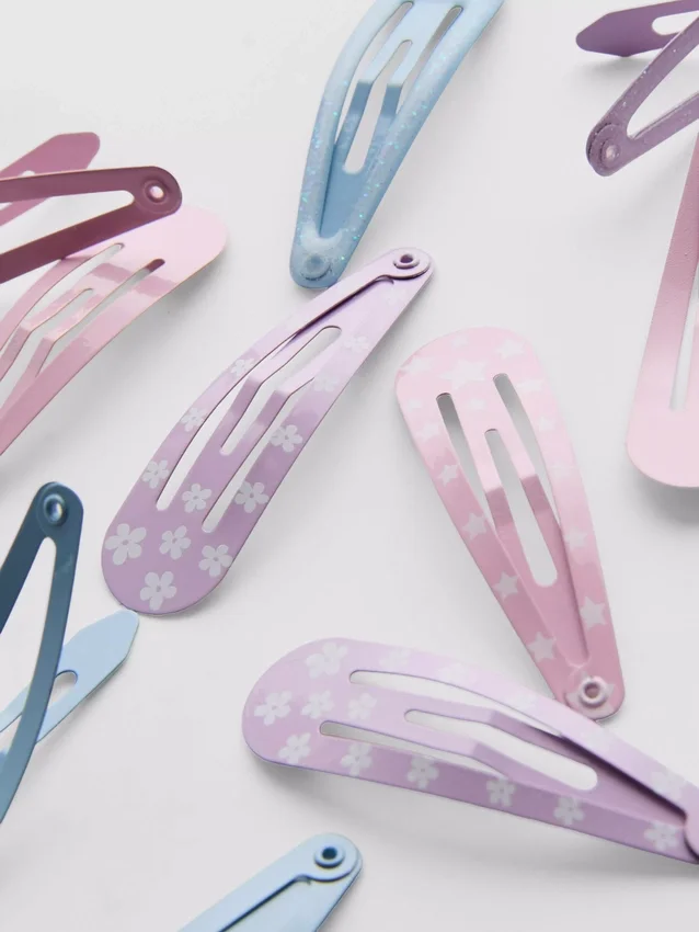 12 stk. blandede hårspænder med trykknap