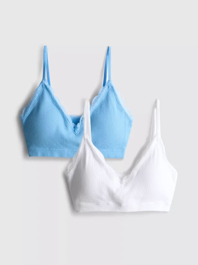 2-pak sømløs bralette med blonderkant