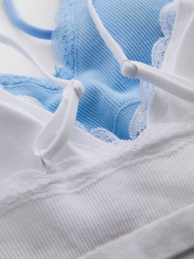 2-pak sømløs bralette med blonderkant