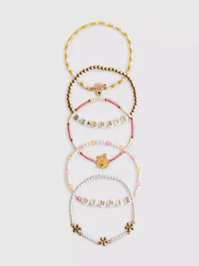 5-pak med Disney Winnie the Pooh-armbånd med perler og figurcharms