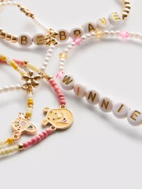 5-pak med Disney Winnie the Pooh-armbånd med perler og figurcharms