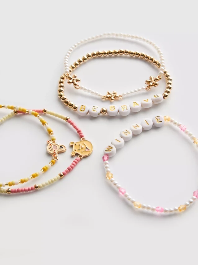 5-pak med Disney Winnie the Pooh-armbånd med perler og figurcharms