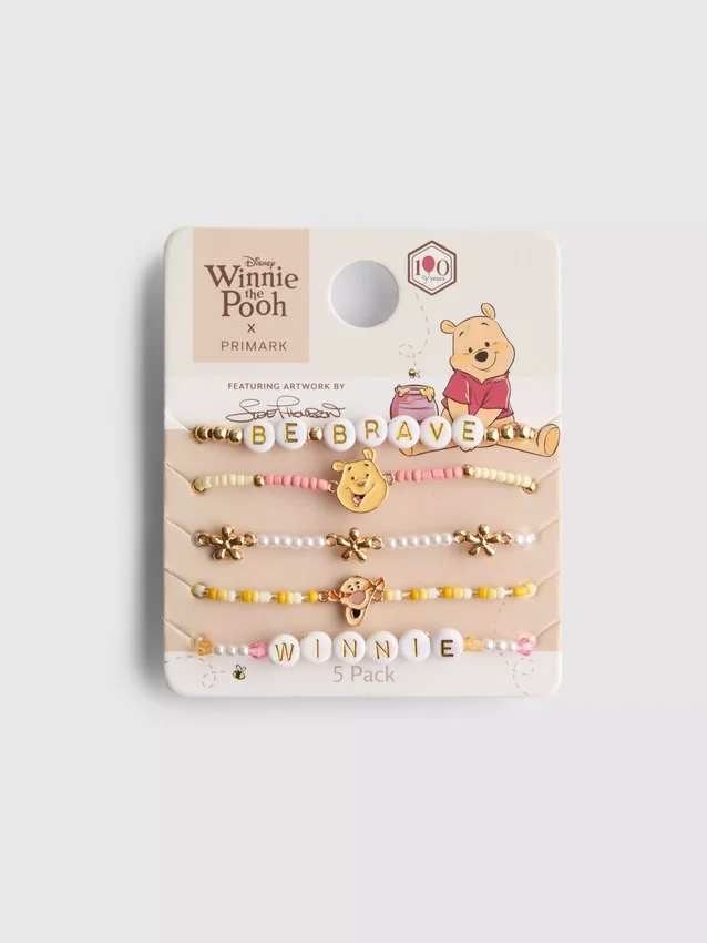 5-pak med Disney Winnie the Pooh-armbånd med perler og figurcharms