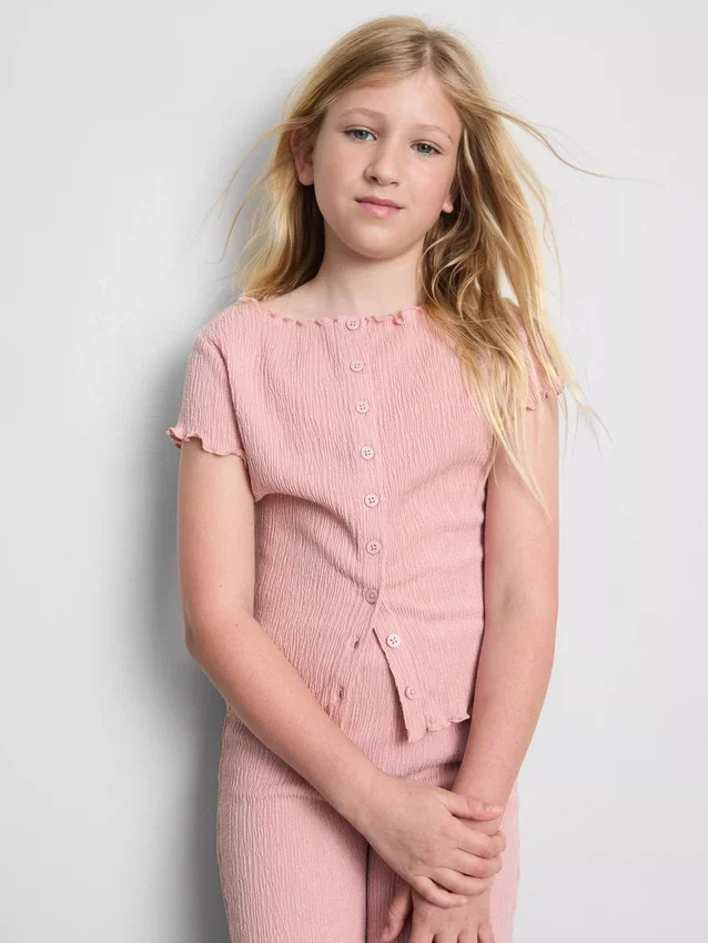 7–15 år | Bluse med krøllet struktur