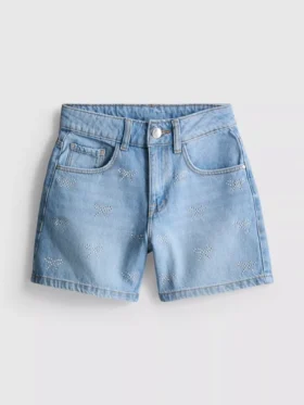 7–15 år | denimshorts med strass-sløjfe