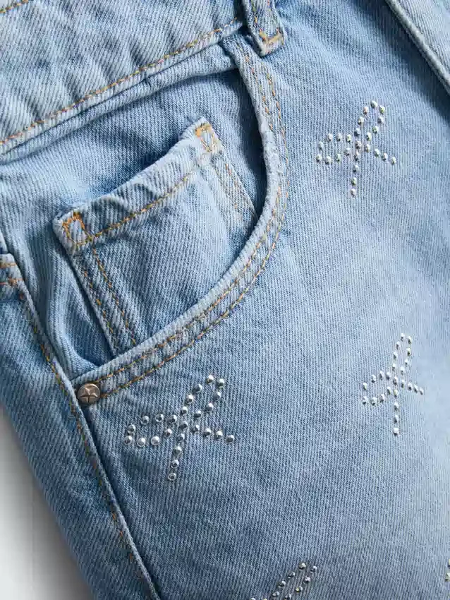 7–15 år | denimshorts med strass-sløjfe