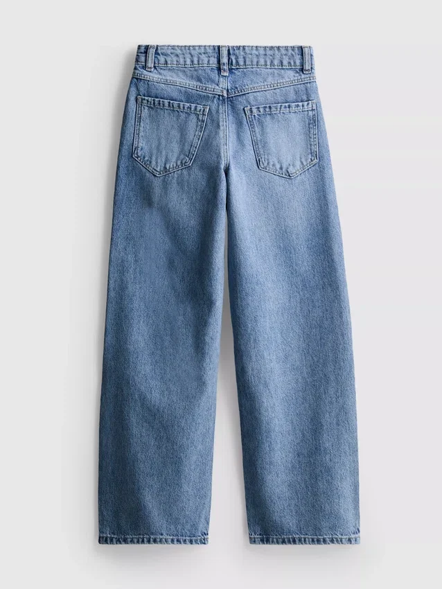7–15 år | Jeans med brede ben og broderet blomsterbue