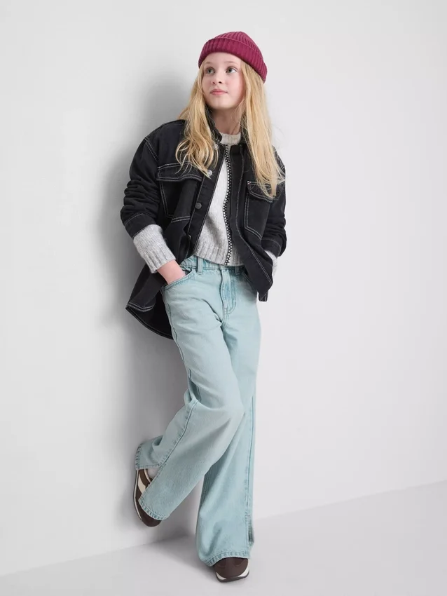 7–15 år | Jeans med slids i sømmen og brede ben