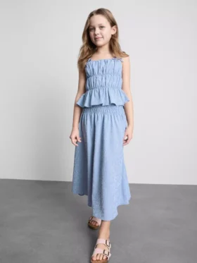 7–15 år | midi-nederdel i gingham-tern
