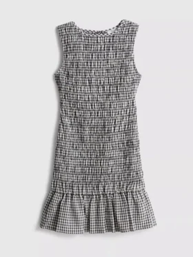 7-15 år | rynket, ærmeløs kjole i gingham