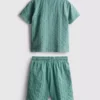 7-15 år | sæt bestående af kortærmet skjorte med knapper og shorts i strukturvævet stof