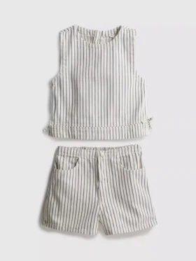 7-15 år | Sæt med ærmeløs top og shorts i stribet denim