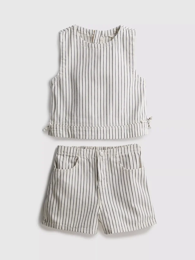 7-15 år | Sæt med ærmeløs top og shorts i stribet denim