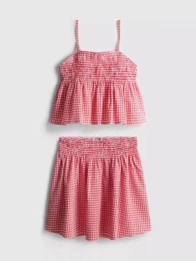 7–15 år | Sæt med gingham-bluse og nederdel