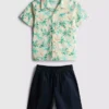 7-15 år | Sæt med skjorte og shorts i slub-bomuld