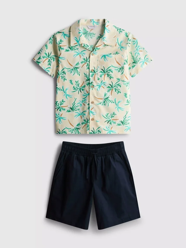 7-15 år | Sæt med skjorte og shorts i slub-bomuld