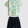 7-15 år | Sæt med skjorte og shorts i slub-bomuld