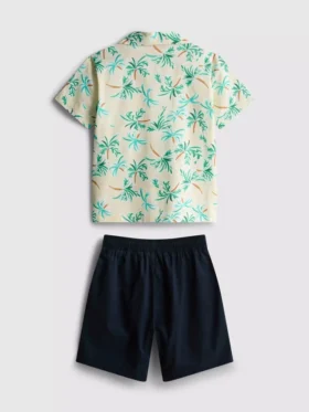 7-15 år | Sæt med skjorte og shorts i slub-bomuld